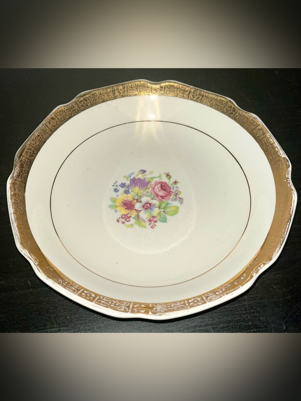 Vintage Stetson Heritage Ware 8” Floral Bowl - Warranted 22K Gold Filigree Trim